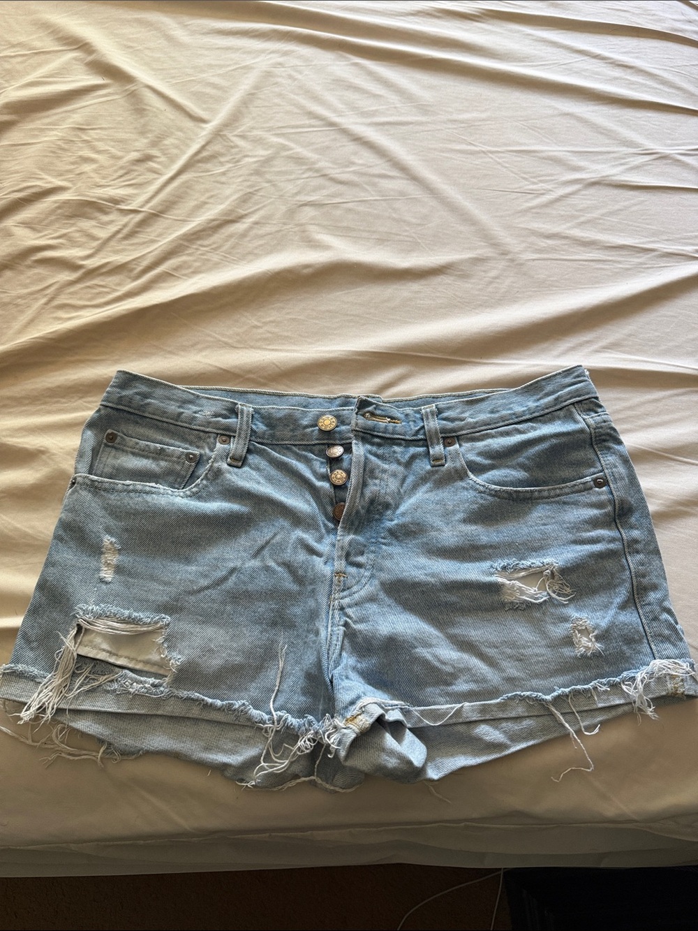 BDG Light Blue Distressed High-Rise Denim Shorts